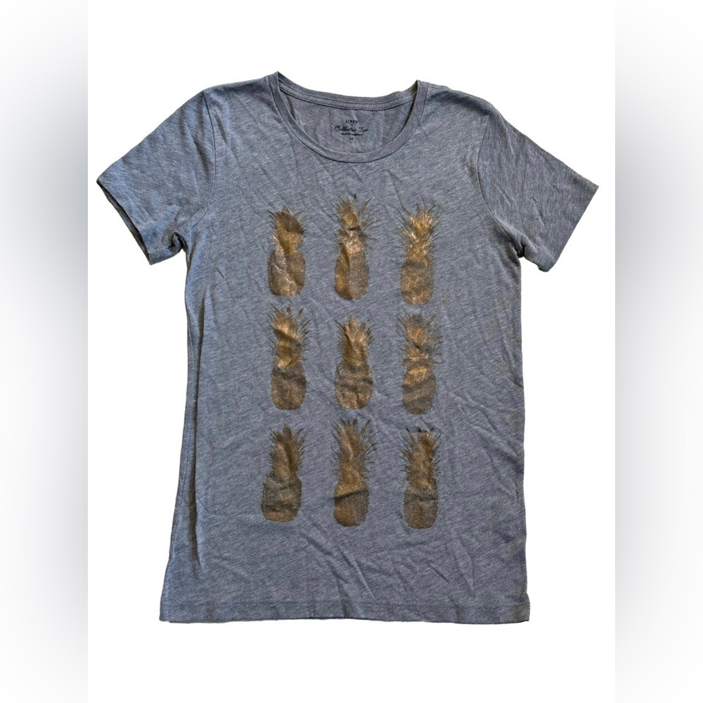 J. Crew Collector Tee Women’s Dark Heather Grey/Gold Metallic Pineapple Shirt XS - Picture 2 of 4